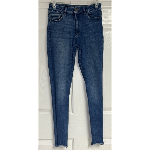 DL1961 Farrow High Rise Skinny Jean Women's 25 Burton Blue 5-Pocket Chewed Hem - Picture 1 of 11